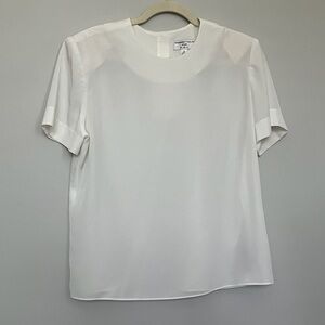 Vintage Essentials Ivory Blouse w Shoulder Padding & Back Button Details - 12, L